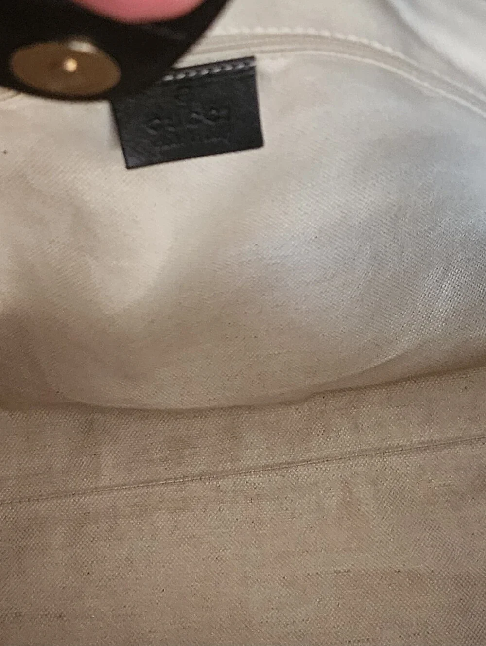 Gucci Beige GG Canvas Shoulder Bag with Brown Trim